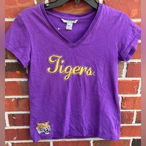 The License House LSU Tigers Womens Short Sleeve Embroidered Rhinestones S Shirt